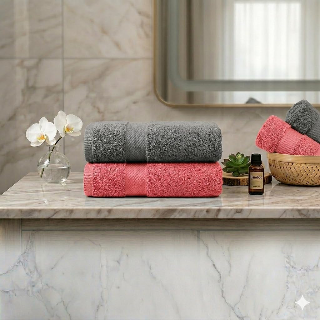 Velve 100% Bamboo Hand Towels for Gym, Travel, Yoga, Sports | Ultra Soft, Absorbent, Anti Bacterial Towels for Men/Women Workout | Set of 2 - Grey & Pink | 600 GSM | 40 * 60 cms-image-29
