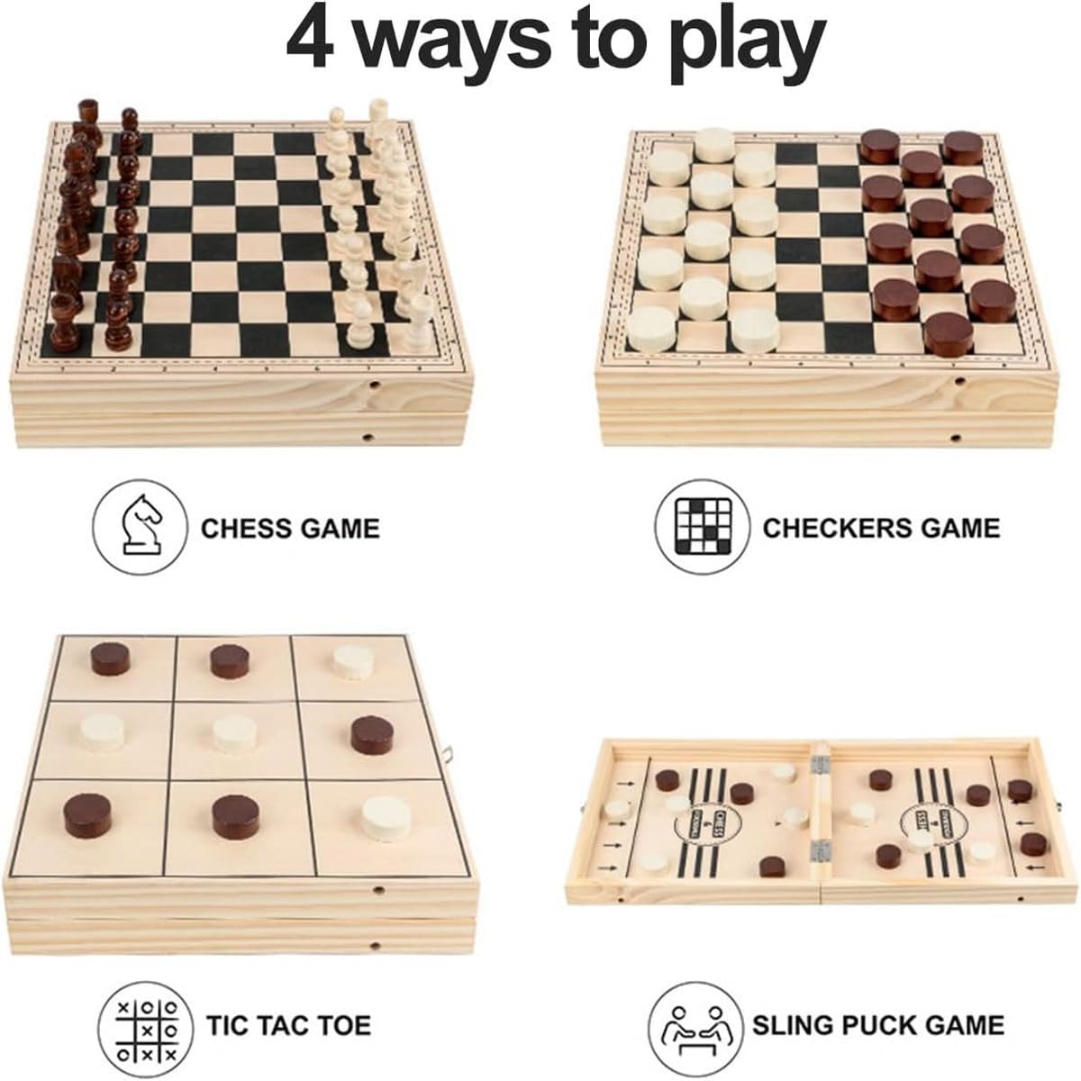 ajedrez magnetico Juegos de Mesa Madera 4 en 1, portátiles, Plegables, Viaje, Escritorio, interactivos, for familias, niños y Adultos