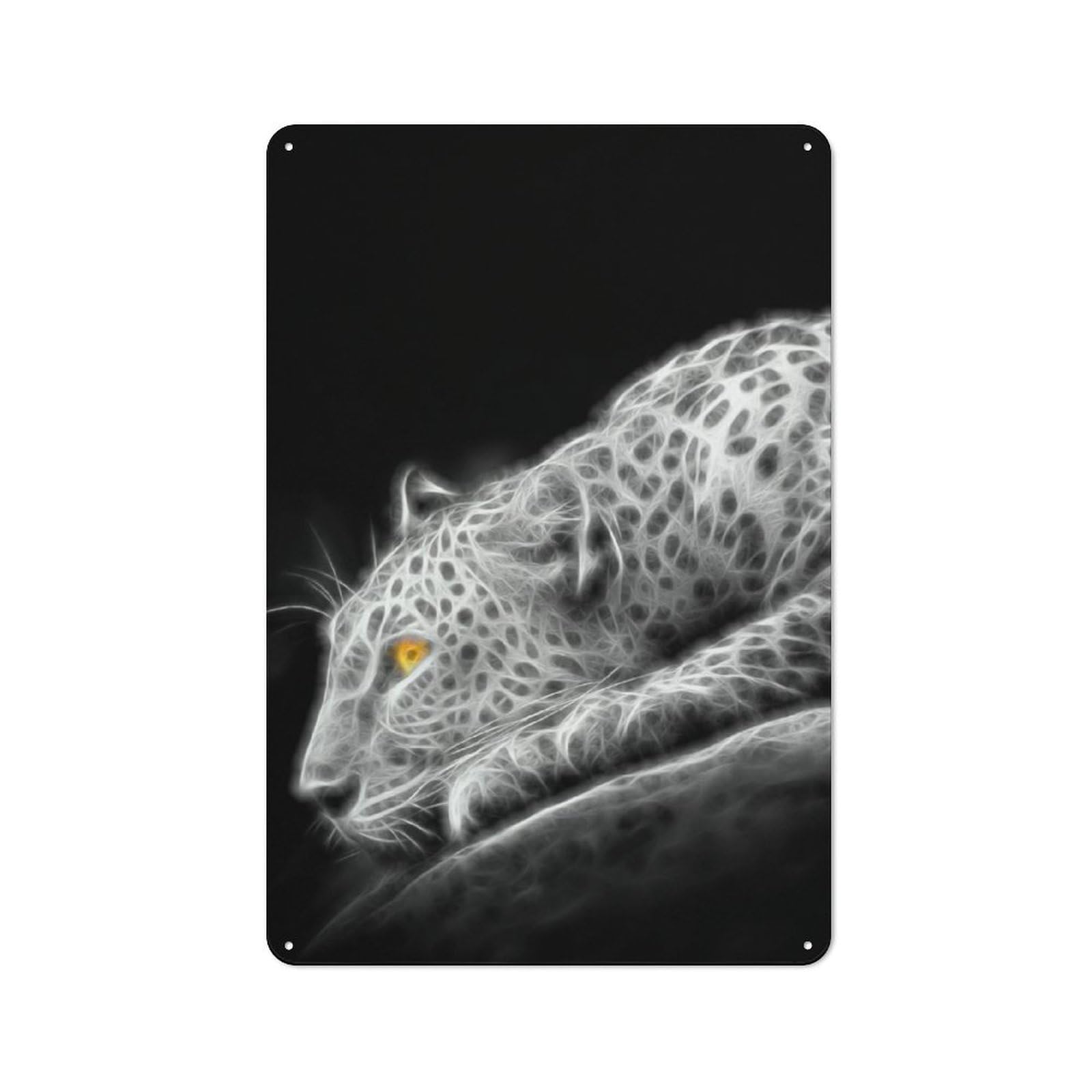 Junmoney Cheetah Leopard Fractal Industrial Tin Wall Sign 30X20cm Featuring Urban Room Decor For Workspace, Cafe, Hallway Or Garage