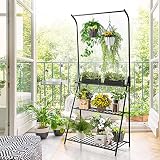 YuAnWe Plant Stand Indoor, 3-Tier Tall Metal Plant Stand with Hanging Top Bar, Hanging Plant Stand f