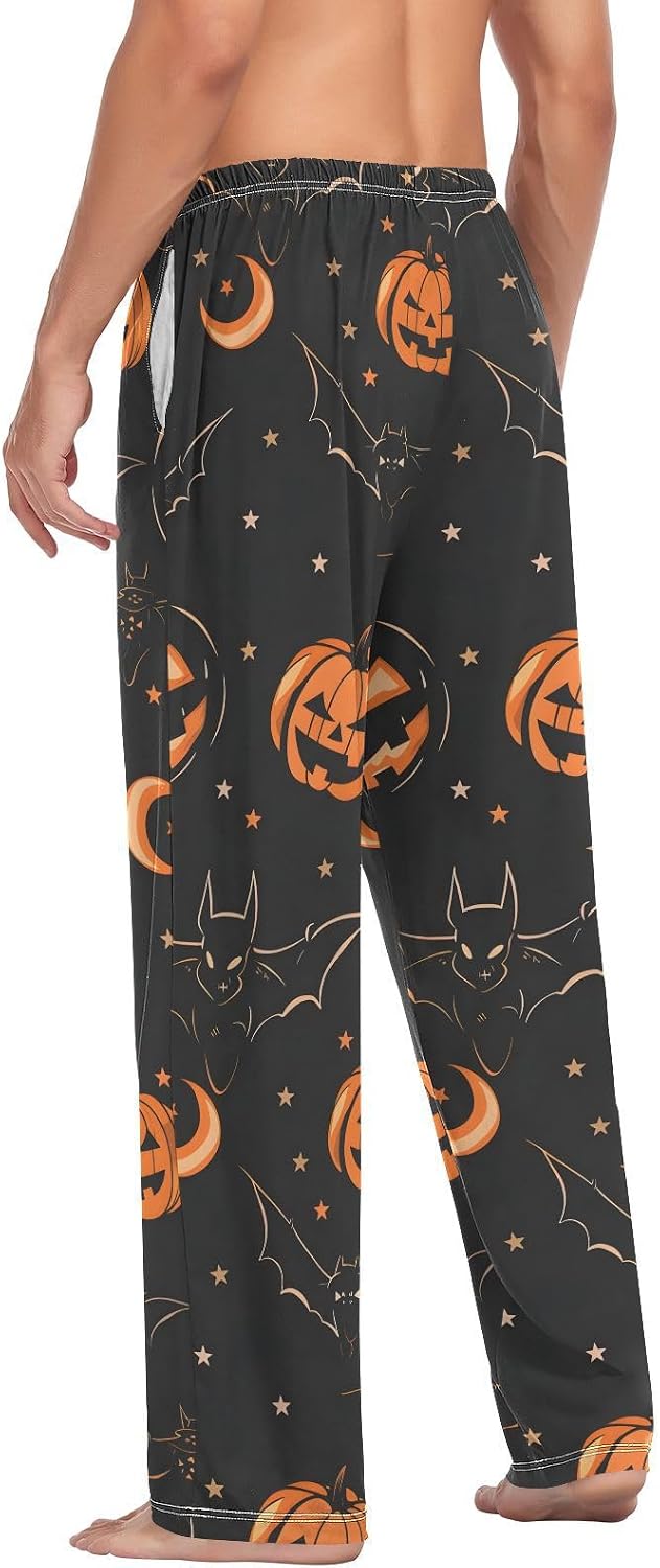 ALAZA Pumpkin Halloween Men's Sleepwear Mens Pajama Pants Bottoms with Pockets, S