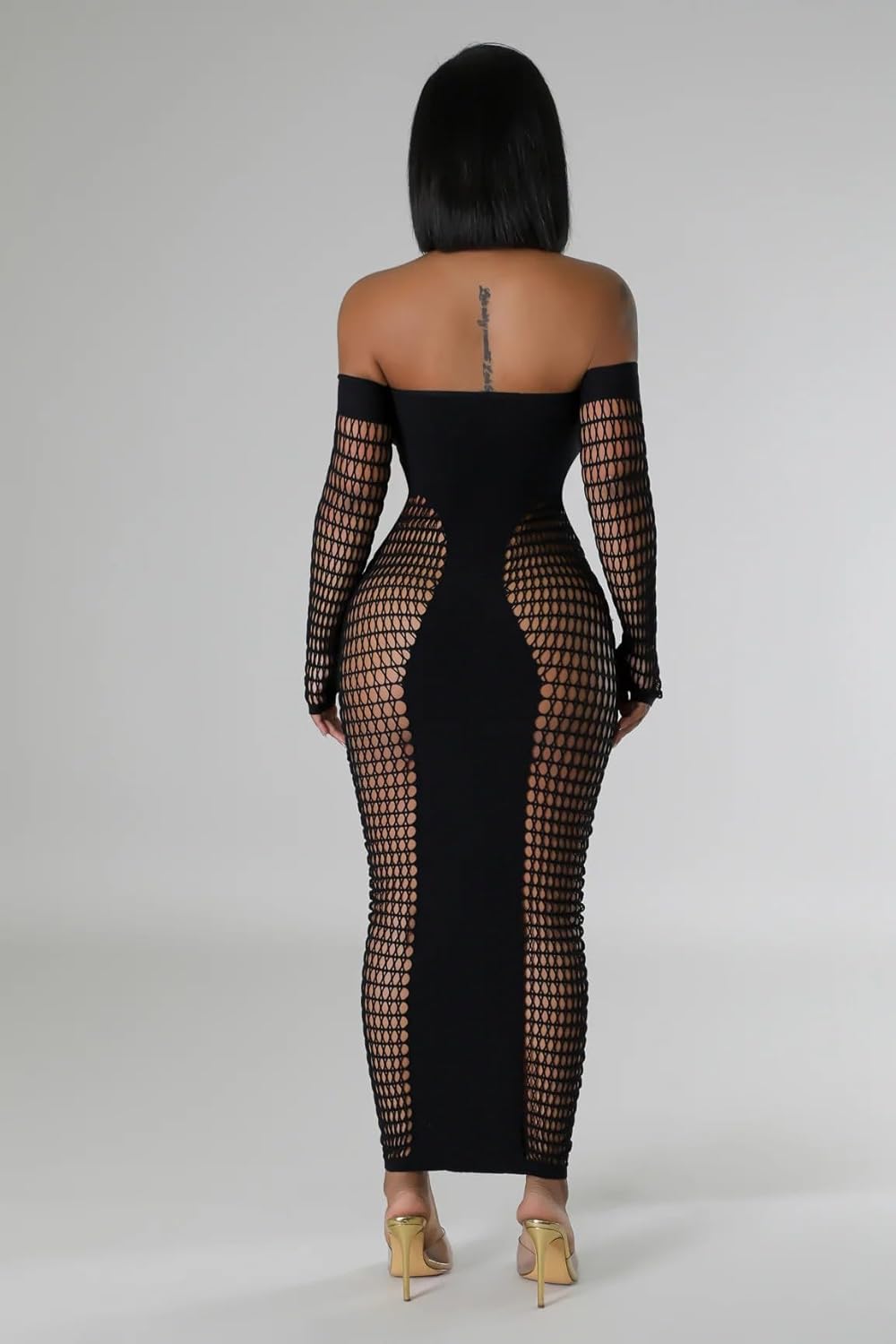 Stunning Hollow Out Long Sleeve Bodycon Maxi Dress for Women, Sexy Elegant Mesh Sheer Party Dress for Club - Image 3