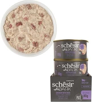 Schesir After Dark Tavuk&Bıldırcın Yumurtası&Sığır&Ördek Et Suyunda Pate Yetişkin Kedi Konservesi Çeşit Paketi 12x80g