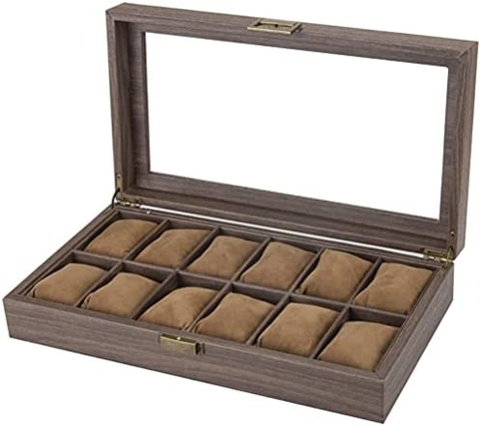 YNBSHGAA Watch Box 12 Slots Men Women Watches Organiser Jewellery Display Storage Case with Glass Lid and Removable Watch Pillows
