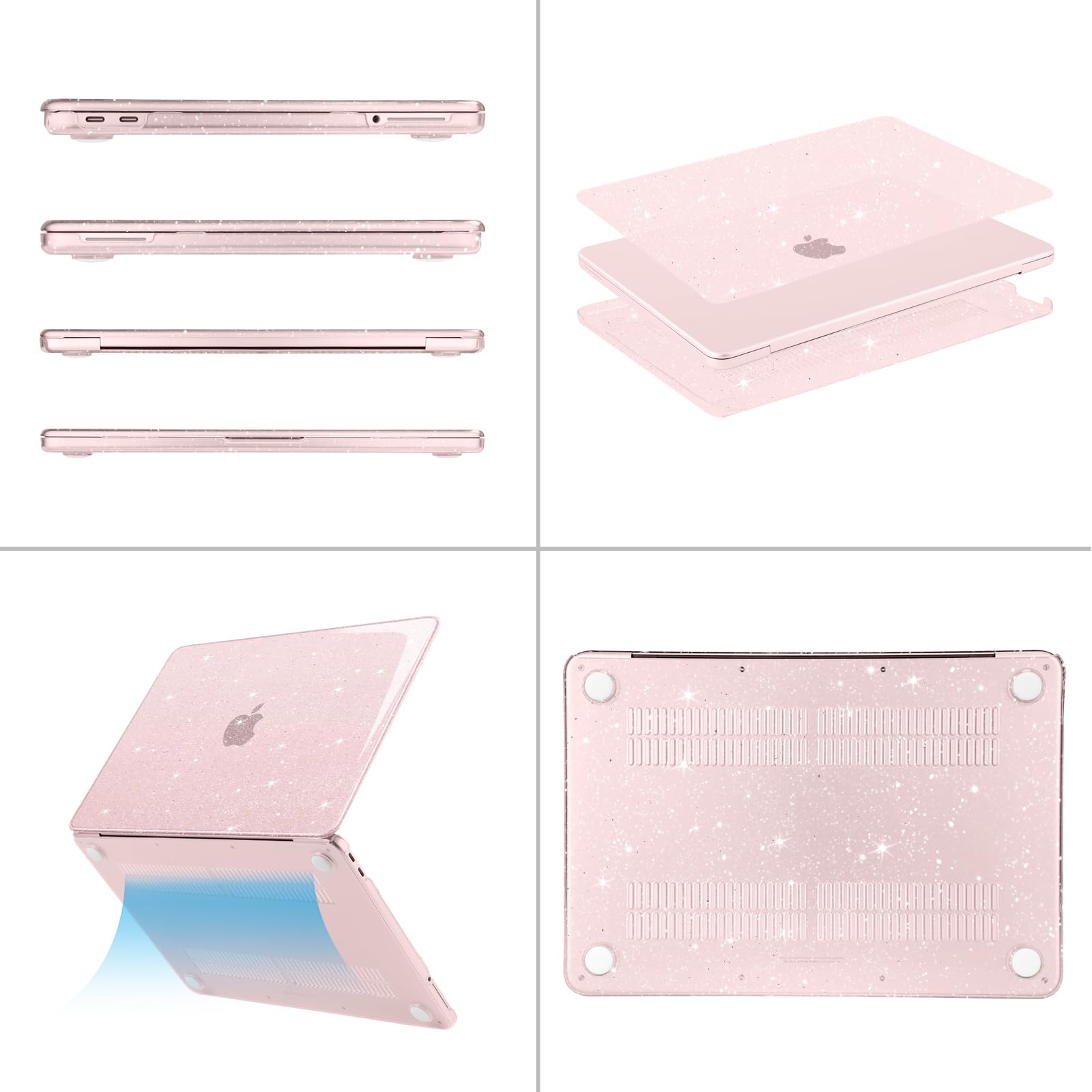MOSISO Funda Purpurina Brillante Compatible con MacBook Neo 13 Pulgadas A3404 2026 Chip A18 Pro, Resistente a Las Grietas Protectora Funda Rígida&Teclado Tapa&Protector Pantalla&Bolsa,Rosa Nube