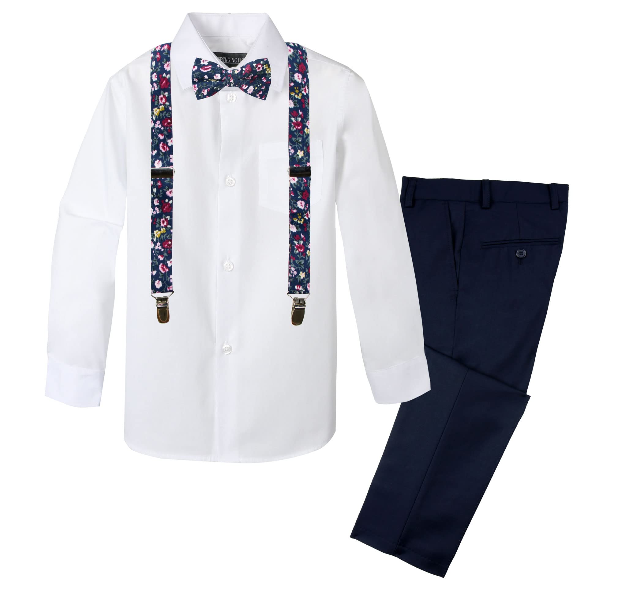 Spring Notion Boys' 4-Piece Floral Suspenders Outfit