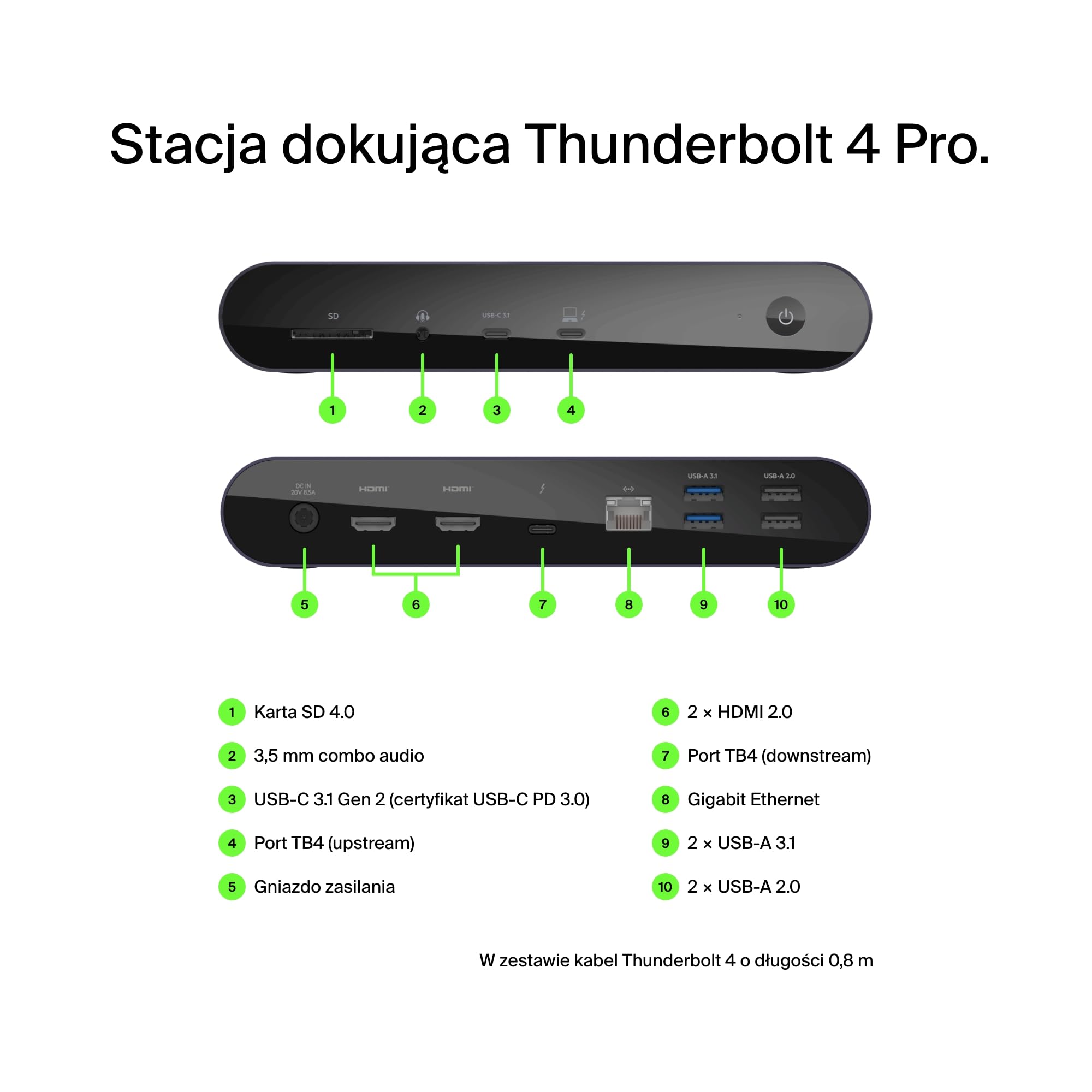 Belkin Thunderbolt 4 Dock Pro, odpowiedni dla 1 monitora (8K @ 60Hz) lub 2 monitorów (4K), 2 porty Thunderbolt 4, 2 porty HDMI, 90W PD, wejście/wyjście audio, w tym MacBook Pro i XPS, Szary