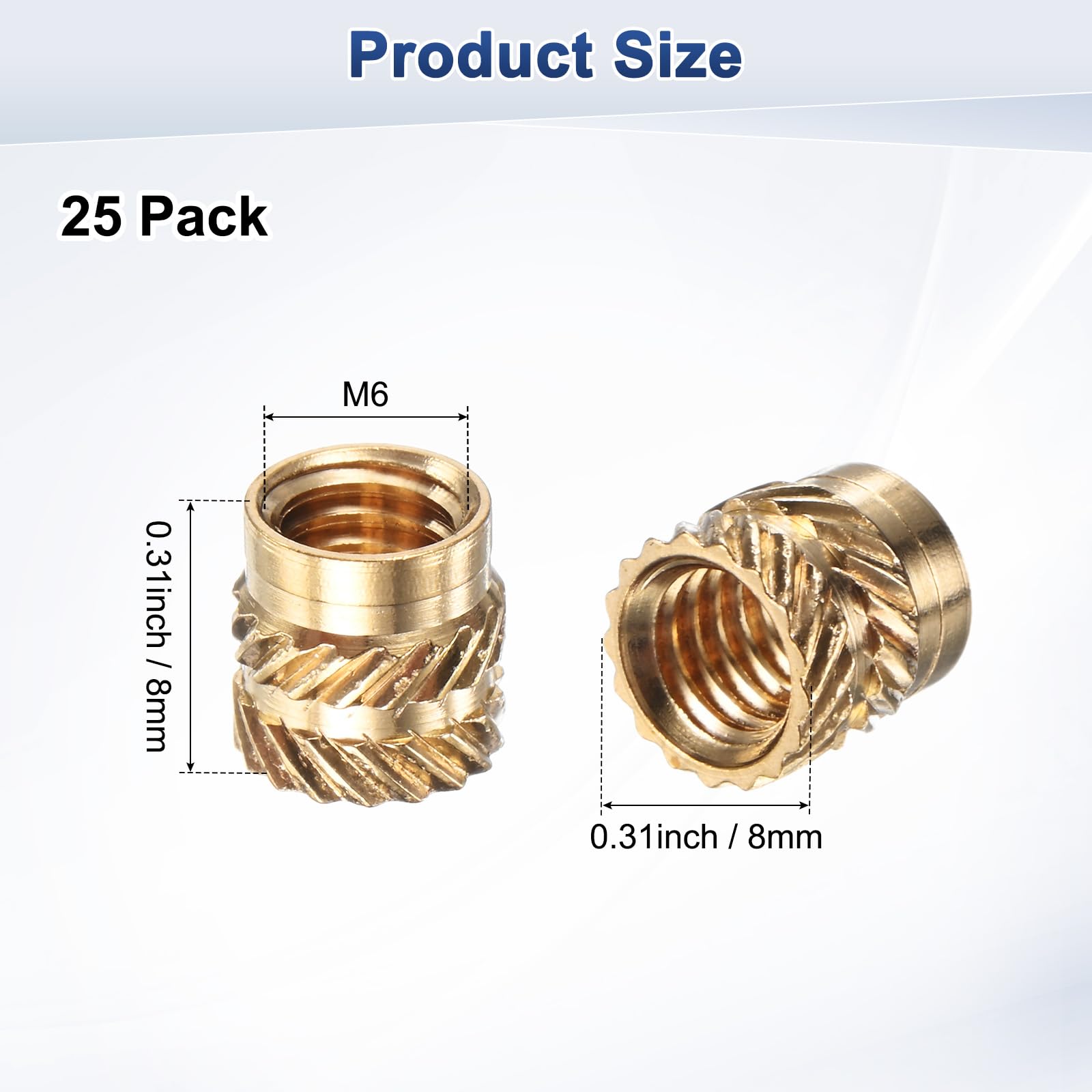 M METERXITY 25-Pack Threaded Inserts, M6 x 8mm L x 8mm OD Brass Heat Set Insert Nuts - Image 3