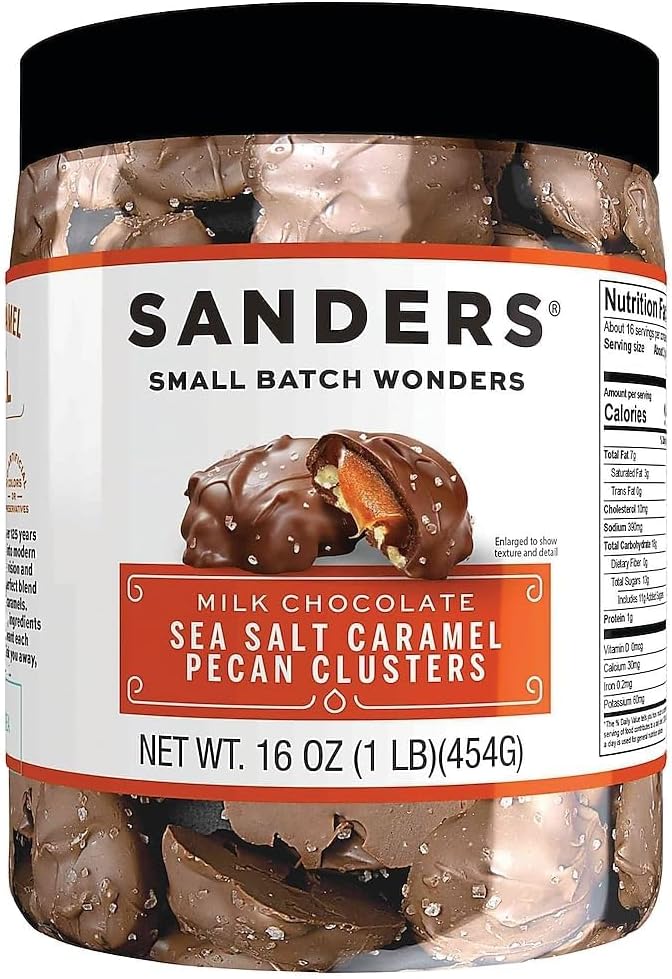 Sanders Milk Chocolate Sea Salt Caramel Pecan Clusters - 18 oz Tub