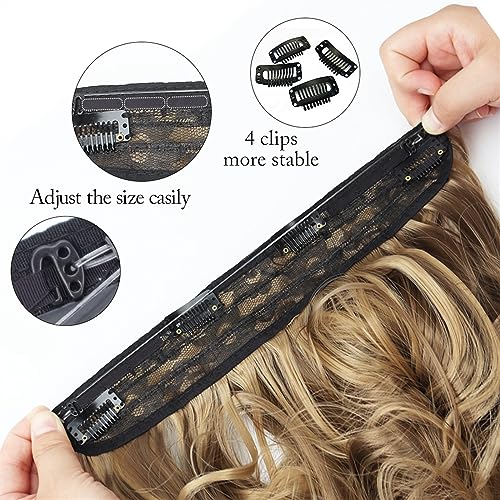 Extensiones de cabello sintético ondulado largo con 4 clips en marrón claro 3