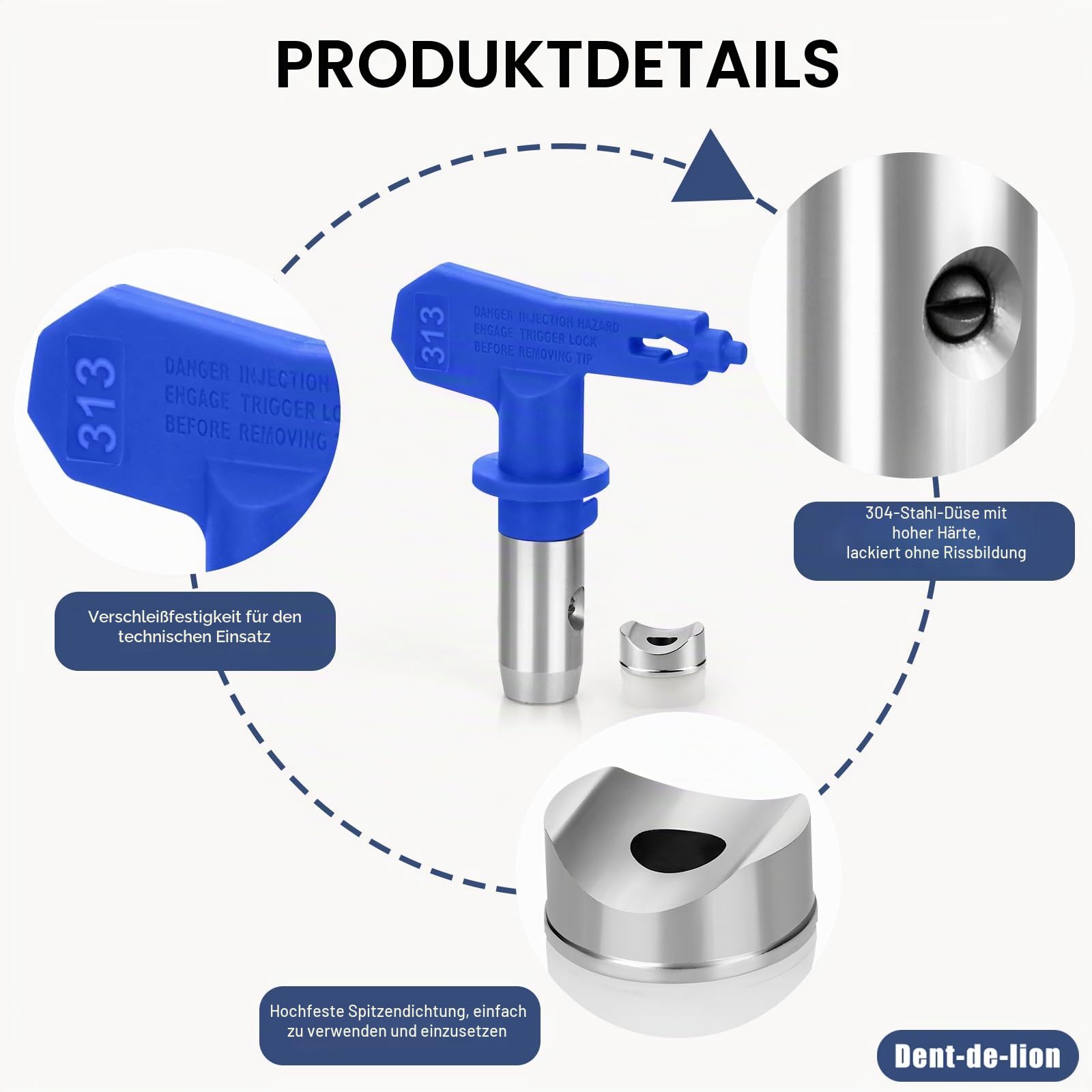 Airless Düse mit SpitzendichtungSet, 5 Stück, Reversible Sprühspitzen, Airless-Spritzpistolen-Düse und Mini-Airless-Sprühspitzen, ür Airless Farbsprühsysteme(211, 313, 415, 517, 623)