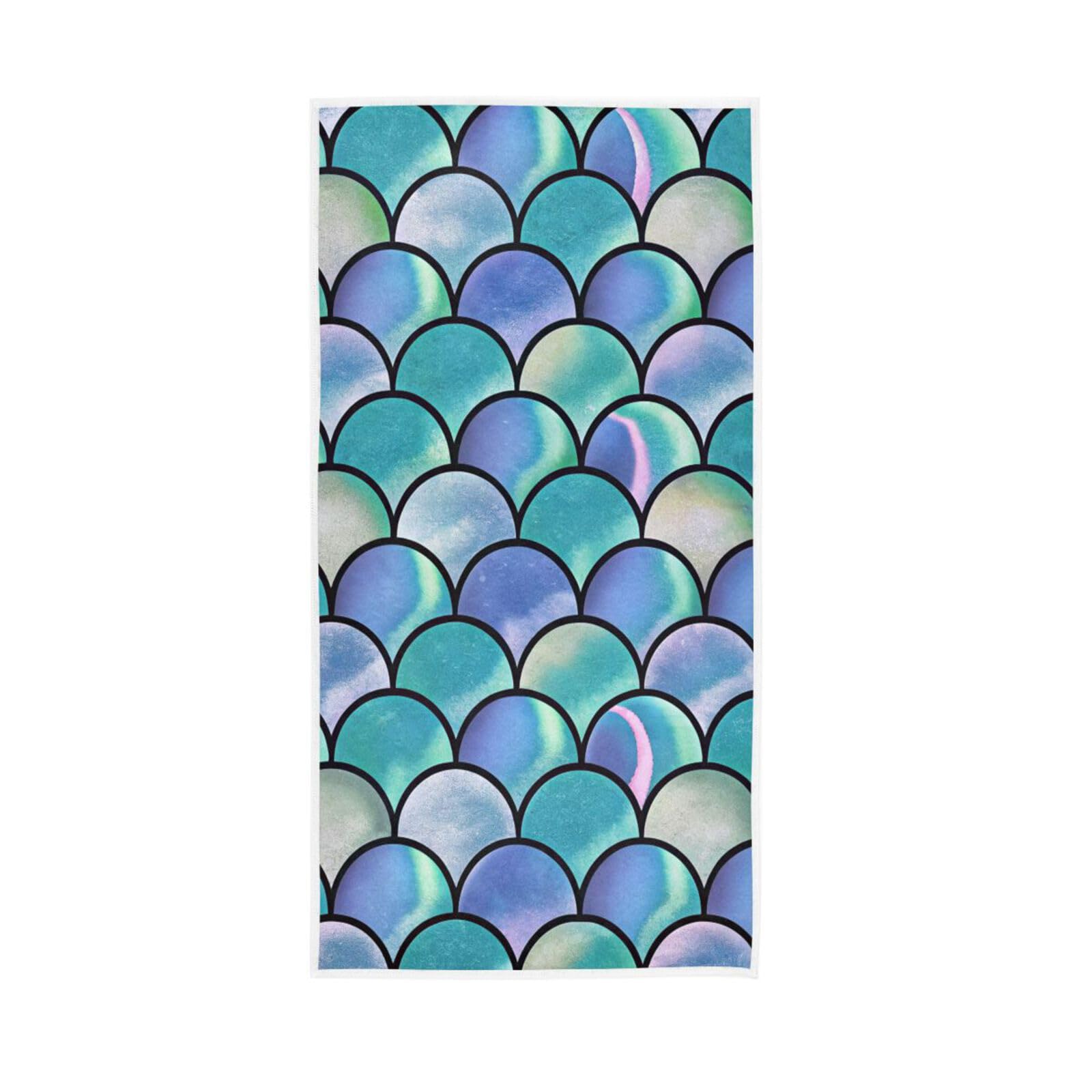 Blueangle Rainbow Scales Mermaid Hand Towel for Bathroom Decor, 30 x 15 Inches Super Soft and Absorbent Thin Towel