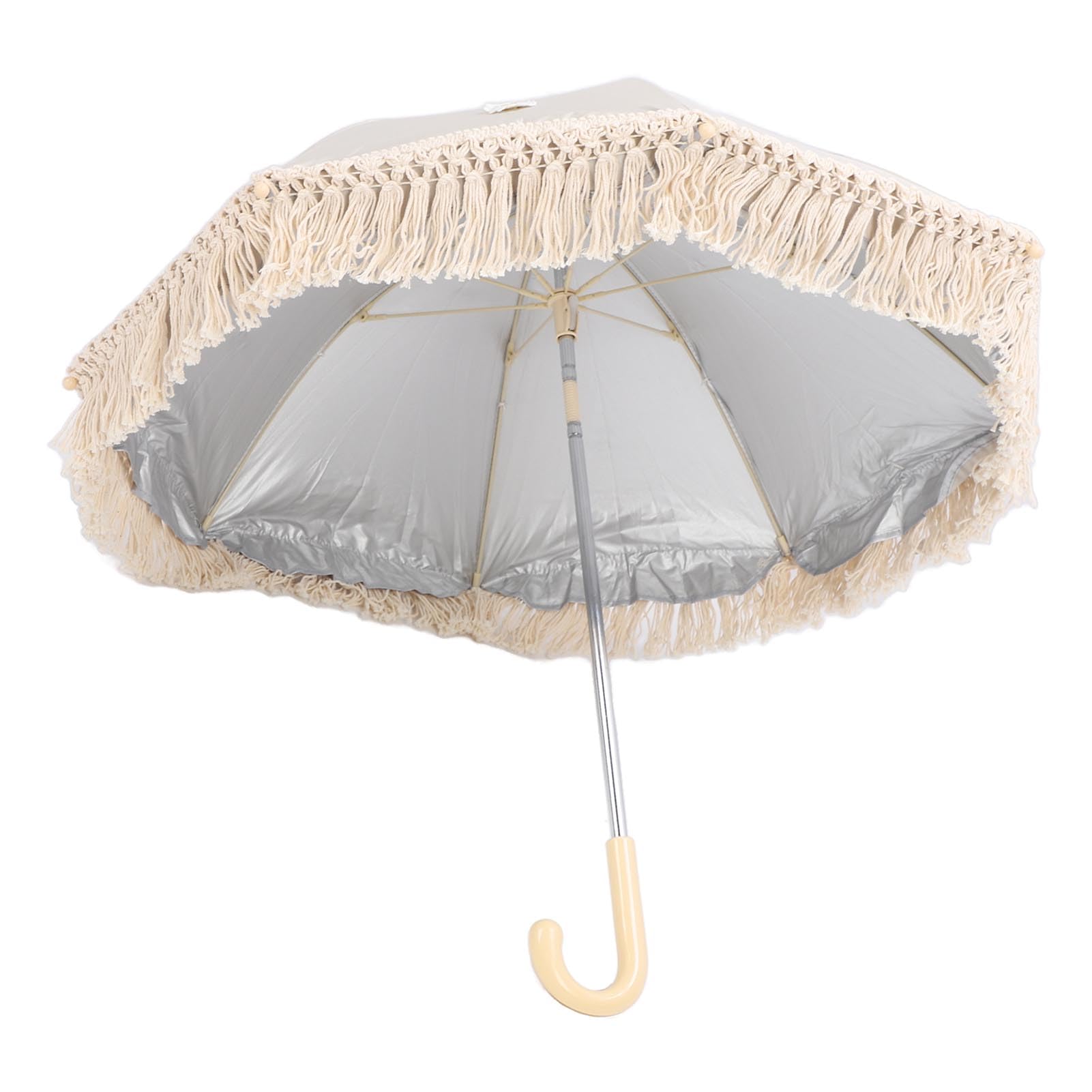 Sombrilla Portátil Compacta para Cochecito de bebé con Fuerte Resistencia Al Viento, Diseño de Borla Moderno, Material de Tela Oxford para Sombrilla Al Aire Libre (Beige con