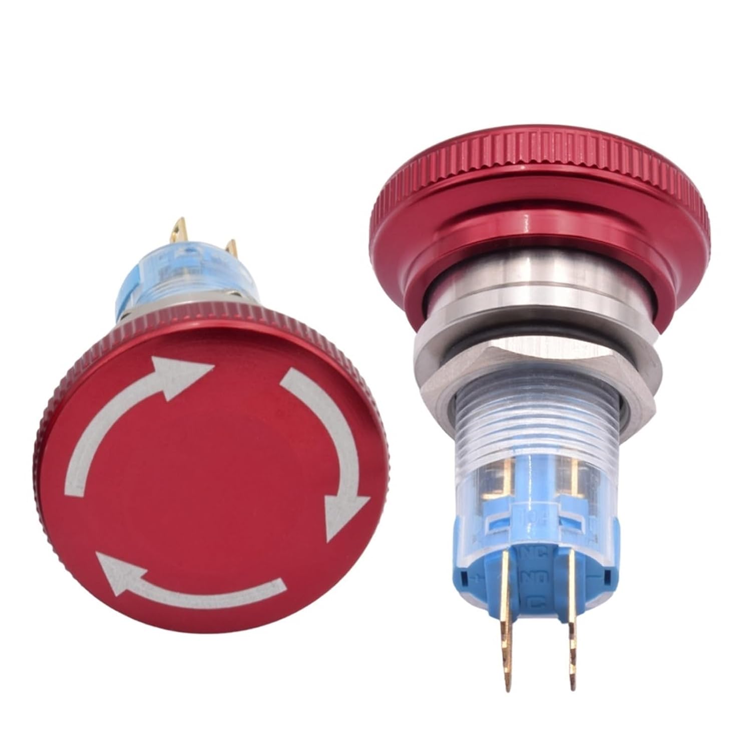 16mm 19mm 22mm E-Stop Stainless Steel Emergency Stop Switch Push Button Latching Head Knob Rotary 1Pcs(22mm Mushroom,Without Harness,3Pin(1NO1NC))