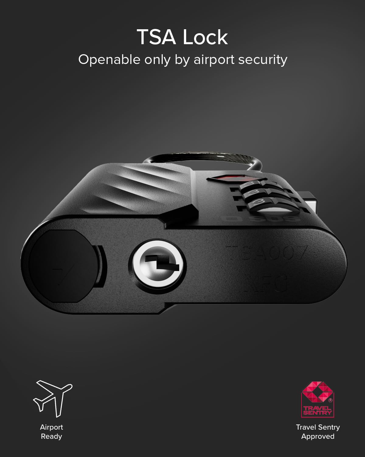 SBS Track My Lock, Zamek TSA z Wbudowanym Lokalizatorem Finder, Kompatybilny z Apple Find My (iOS), Zamek z Kodem 3-cyfrowym, Alarm 60 dB, Ładowanie USB-C, Idealny do Walizek i Toreb, Czarny