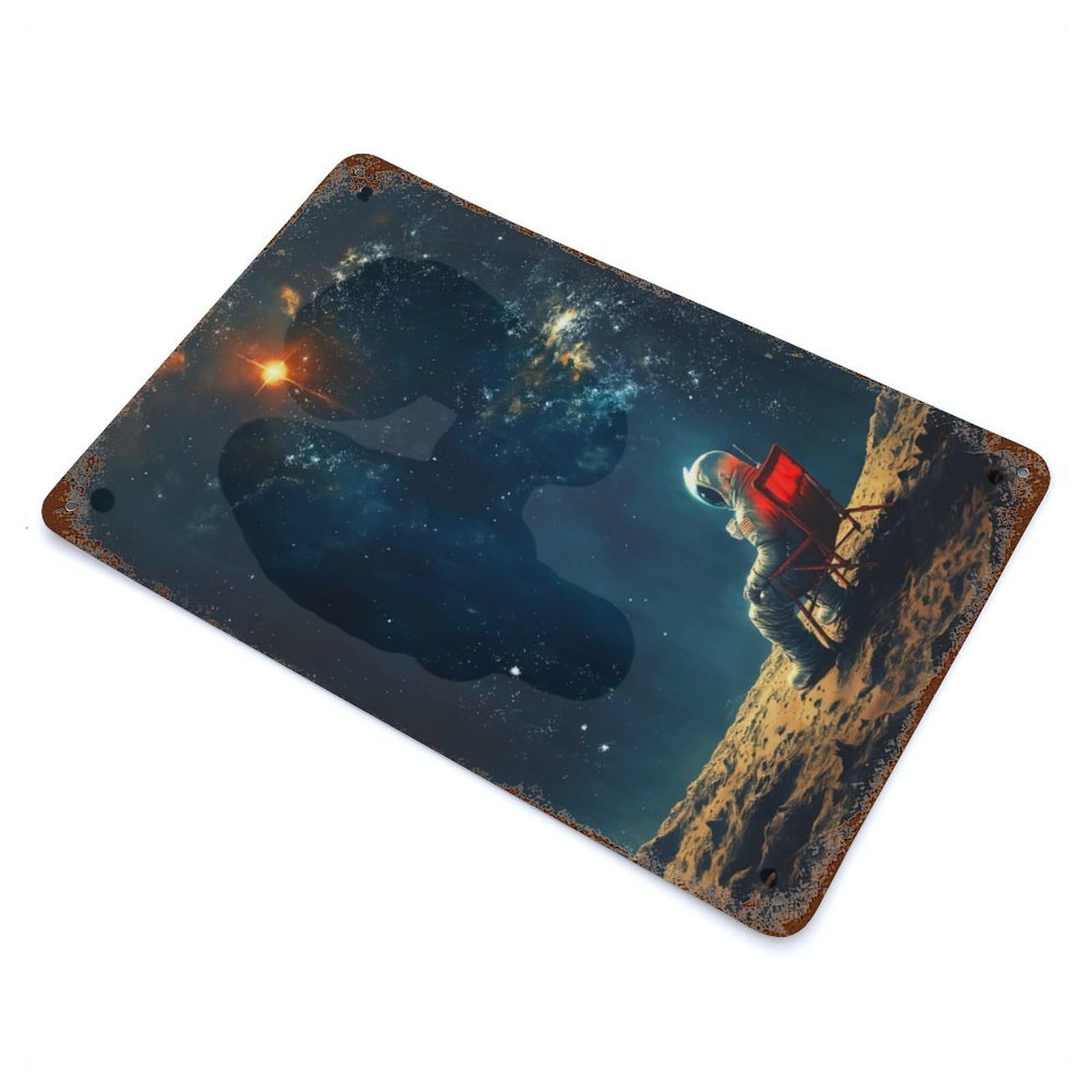 Garage Style Chilling Spaceman Vintage Rust Metal Sign 11.8"x7.9", Rustic Home Decor for Bar And Workshop