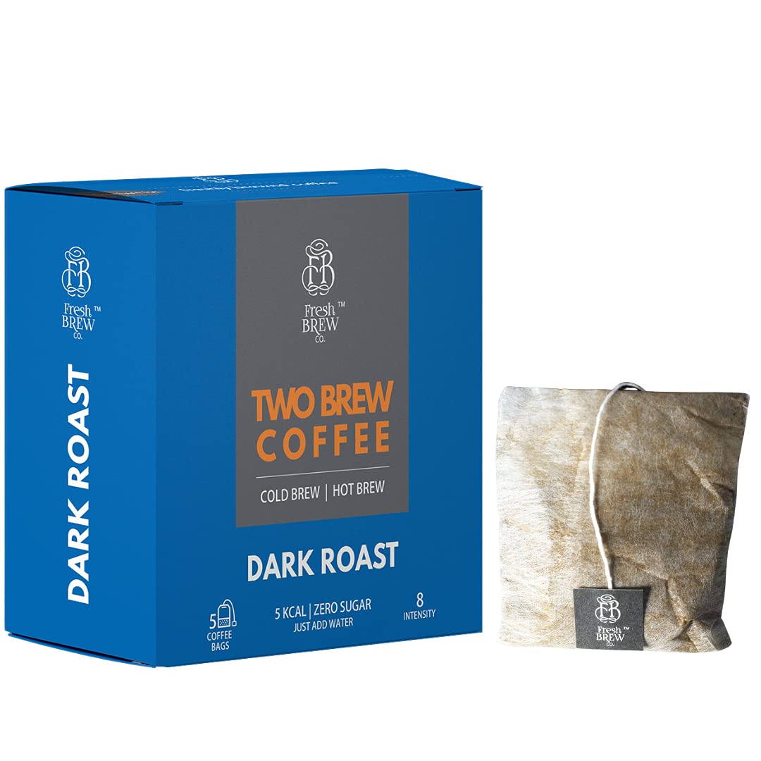 Two Brew Coffee | Cold Brew & Hot Brew | Dark Roast | Intensity 8 | 15 Convenient Coffee Bags | Just Add Water | 3 Boxes of 5 Bags Each | 100% Arabica | Only 5 Calories & Zero Sugar (B09B56C87M) Amazon Price History, Amazon Price Tracker