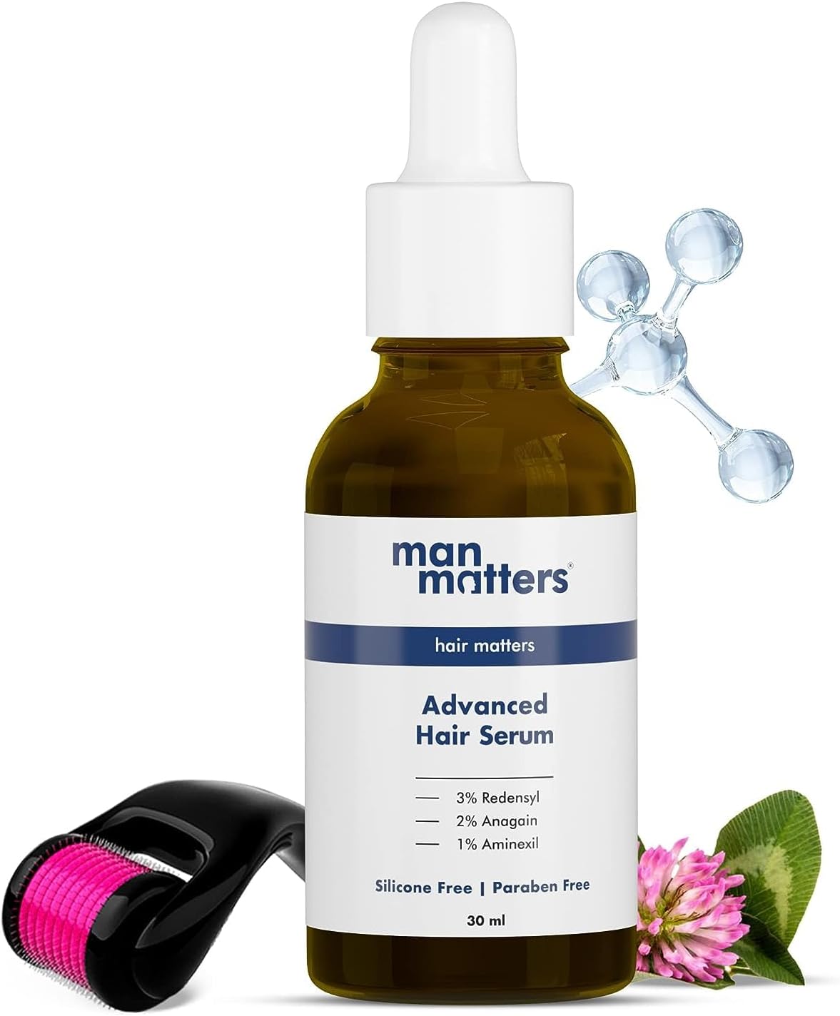 Green Velly Man Matterrs Advanced Hair Serum 30ml & Derma Roller | With 3% Redensyl, 2% Anagain & 1% Aminexil | Reactivate Hair Cells, Improves Hair Density & Promotes Hair Growth | Paraben & Sulfate Free