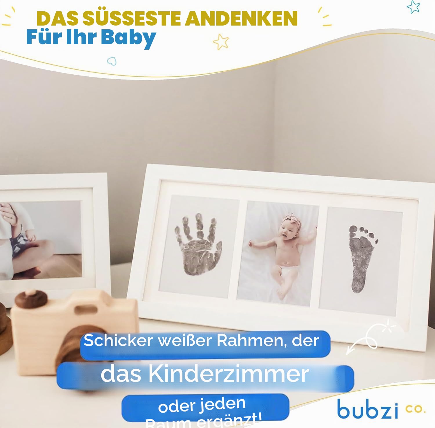 Bubzi Co Baby Handabdruck Fußabdruck Lehm Fussabdruck Set für Neugeborene und Kleinkinder, Baby Geschenk Mädchen Personalisierte Andenken, Kinderzimmer Dekor, Einzigartige Andenken