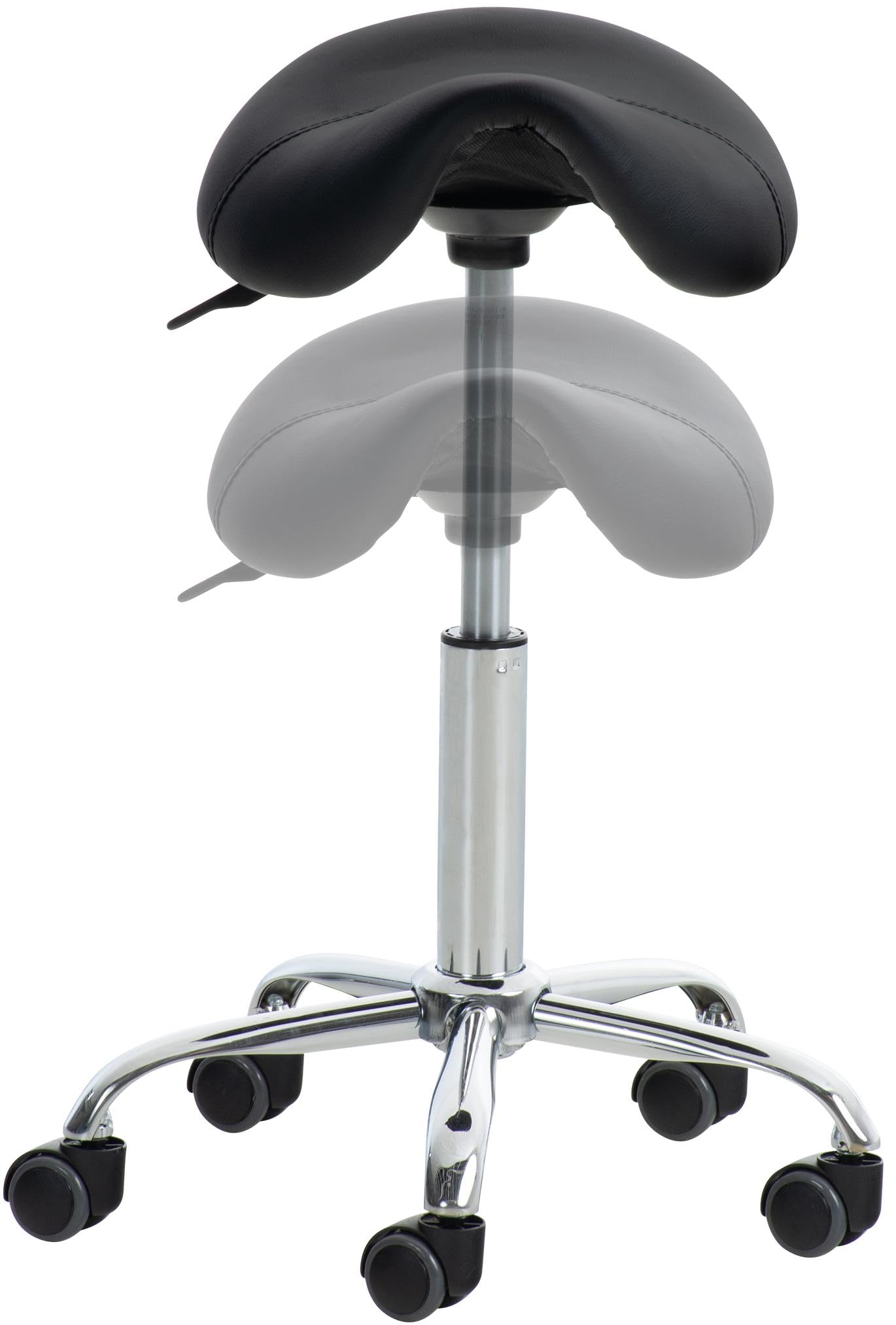 CLP Tabouret de Travail Reno Similicuir Chaise Réglable en Hauteur Pivotante Piétement Métal Noir