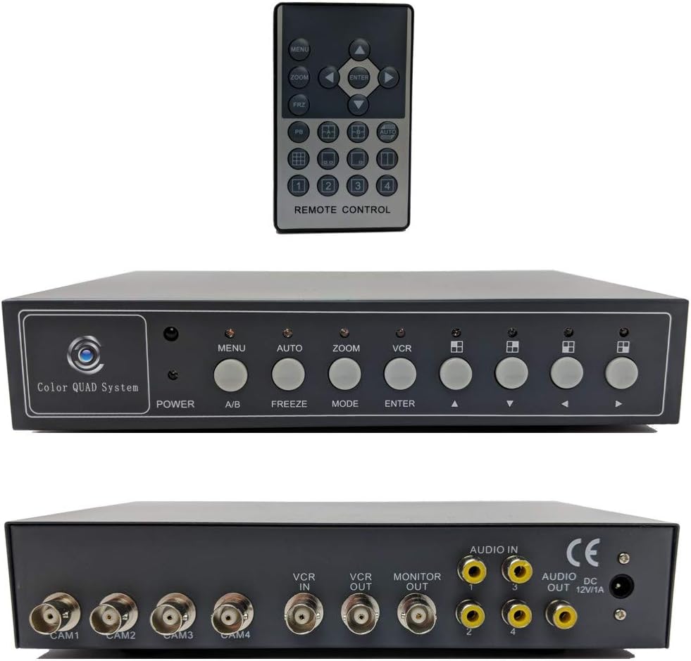 CCTV Camera Pros VM-Q401A CCTV BNC Color Quad Processor | Analog Security Camera Mux | Video Screen Splitter | 4 Channel Multiplexer