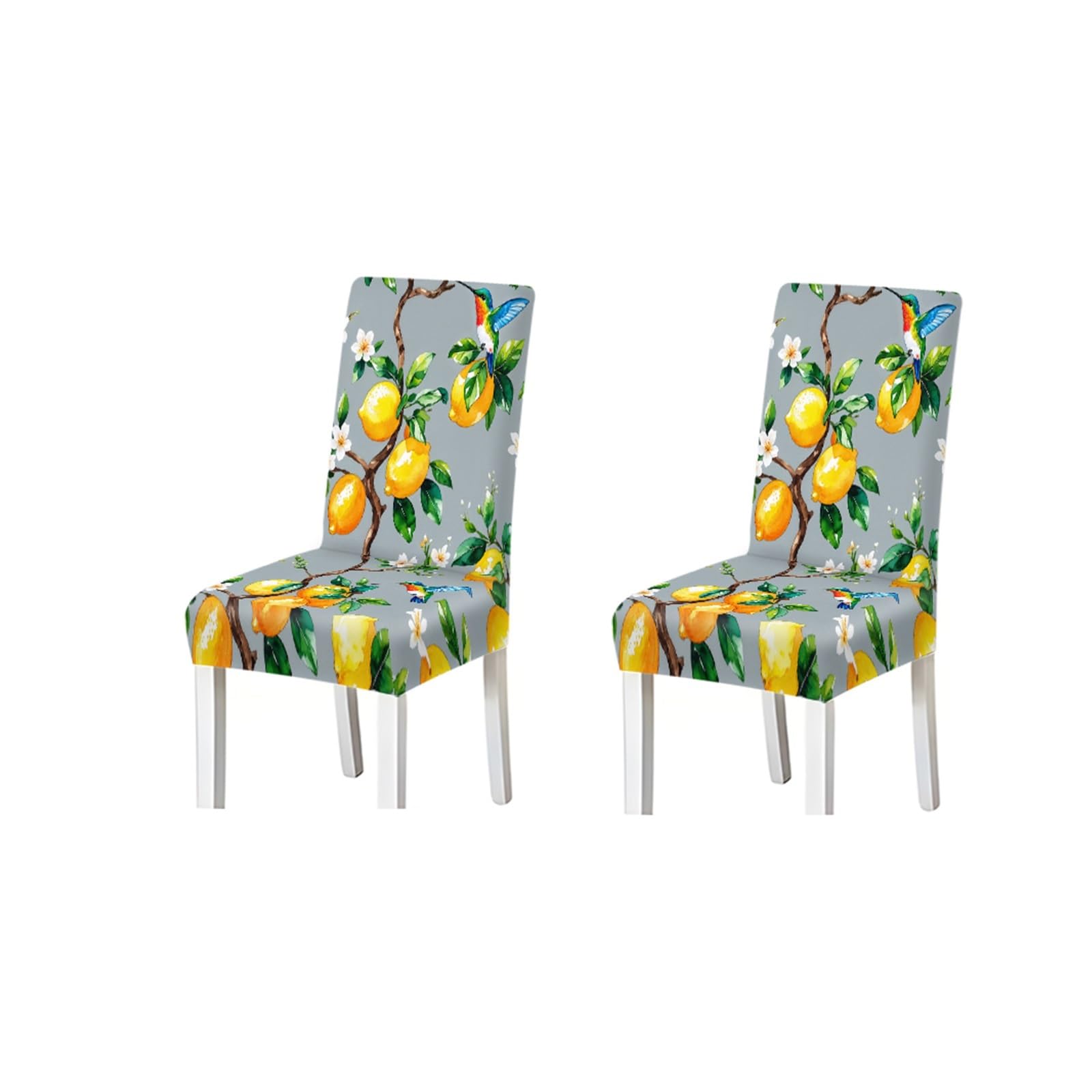 BOSUYBN Lemon & Hummingbird Print Stretch Dining Chair Covers, Set Of 2/4/6 Furniture Protectors for Home Dining Room(2PCS Chair cover)