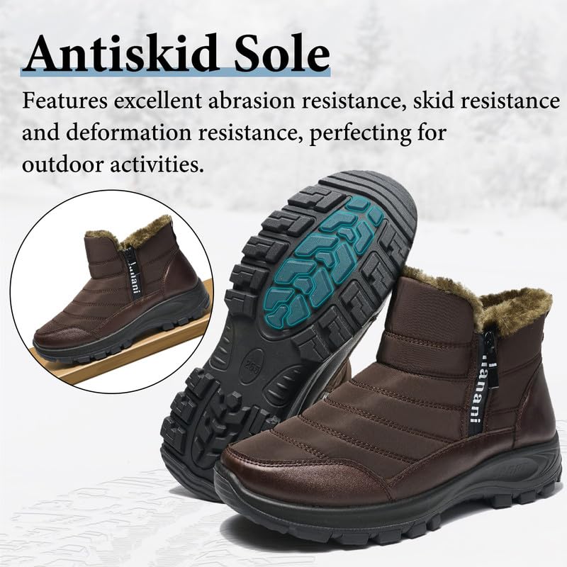 Image of Hanani Mens Winter Snow Boots Fur Lined Warm Ankle Boots Zipper Closure Waterproof Outdoor Boots Men's Lightweight Comfortable Shoes