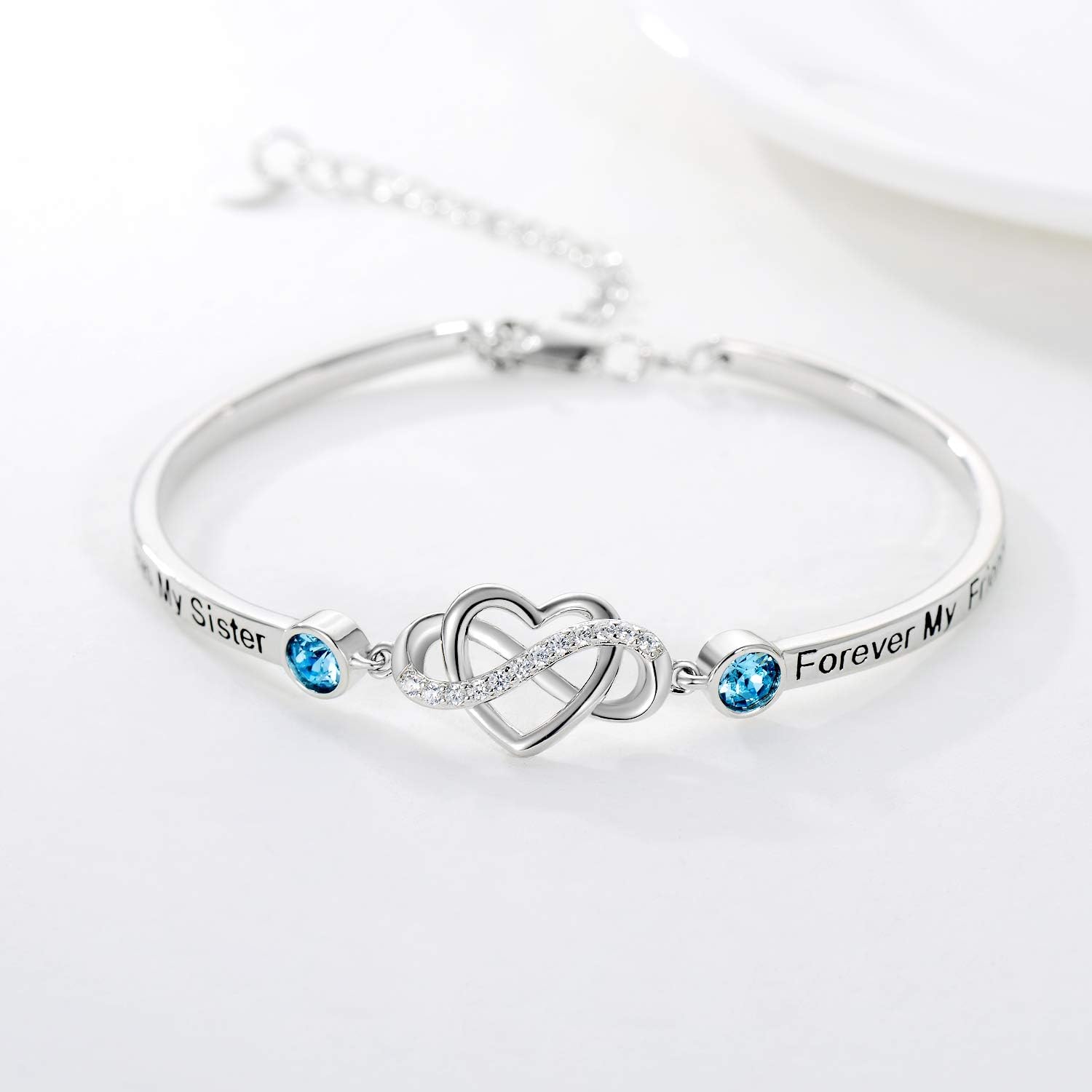 AOBOCO 925 Sterling Silver Adjustable Infinity Heart Bangle Bracelet for Sister Best Friend Daughter Mom Grandma Granddaughter Daughter in Law Godmother Goddaughter Stepmom Stepdaughter - Image 2