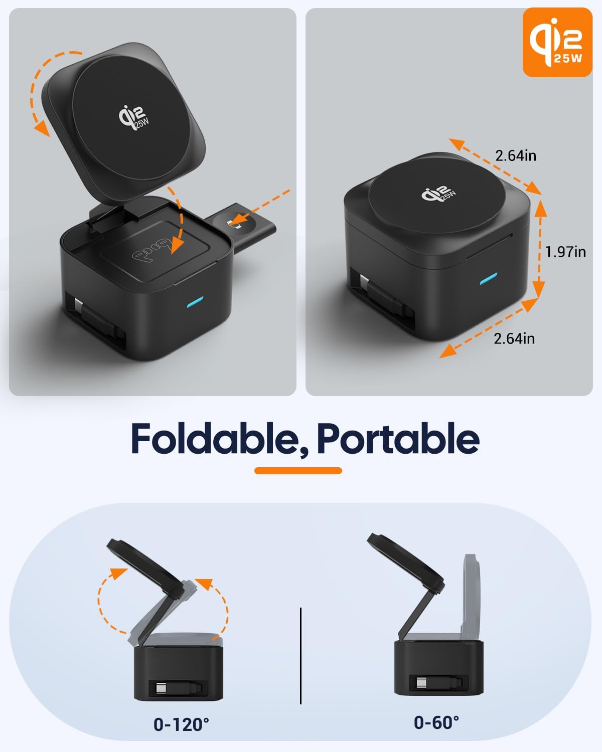 3-in-1 Charging Station for Apple, Qi2.2 25W Foldable Magnetic Wireless Charger Stand, Compatible with MagSafe for iPhone 17/16/15/14/13/12/Air Series, Apple Watch and AirPods, 45W Adapter