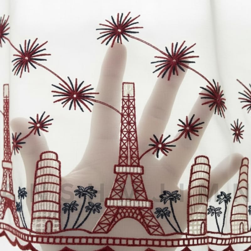 Image of Short Window Curtain for Kitchen, Living Room, Cafe, Restaurant & Home Decor | Elegant Half Window Valance | Length - 24 Inch, Width - 42 Inch (Eiffel Tower, Small)