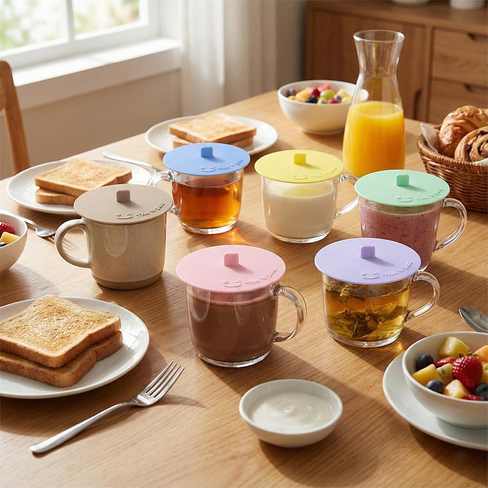Silicone Cup Covers for Drinks, Reusable Mug Cover Cup Lids, 6 Colors