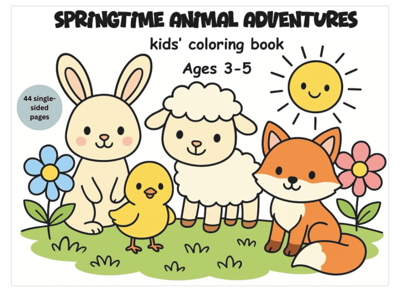 Spring Animals Coloring Book for Kids Ages 3–5: 44 Cute and Easy Springtime Coloring Pages for Toddlers and Preschoolers