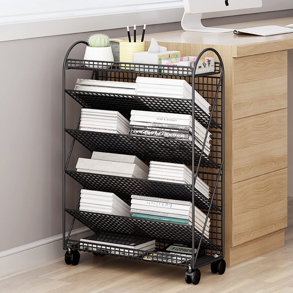 Carrello per Libri, Carrello per Scaffale Mobile, Carrello per Libreria a Rotolamento con Ripiani in Metallo a 6 Livelli, Ripiani Inclinati a Forma di V con Ruote bloccabili for Camion