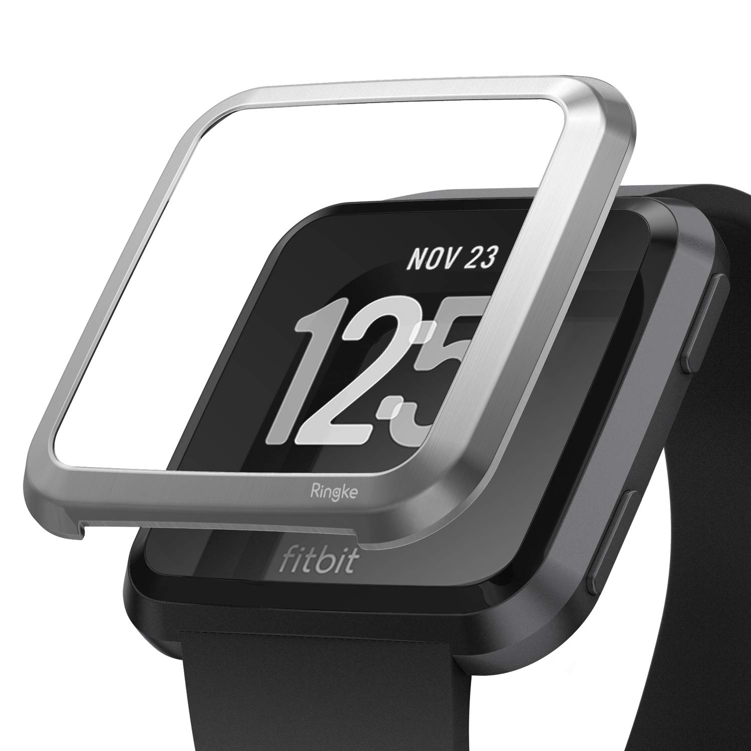 RingkeBezel Styling Compatible with Fitbit Versa Case, Stainless Steel Frame Cover - FW-V-09 (Silver)