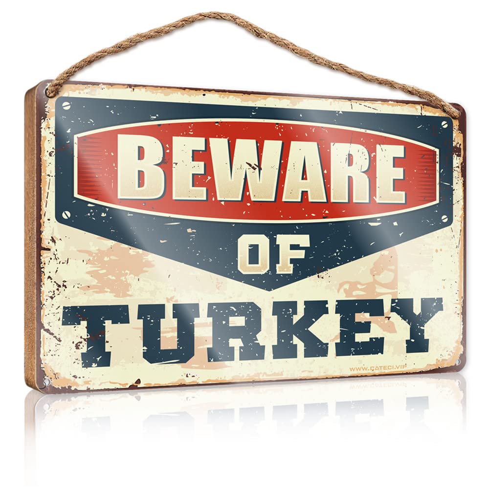 HELIOFORGE Sign Wood Of I Saw That Funny Door Window Beware Of Turkey Wooden Sign(20X30CM)