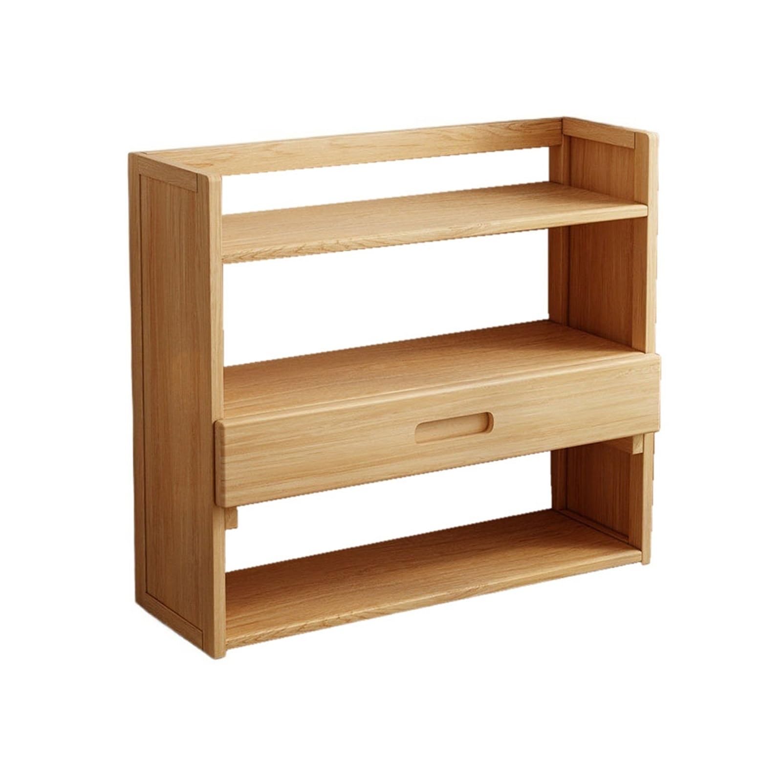 Zhaoj24-05 Bookcase Desk Shelf 3-Tier Desktop Bamboo Bookshelf with Drawer Storage Rack for Office Home(Small)
