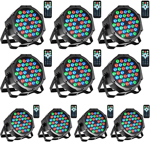 LUNSY Dj Lights, 10 Pack 36 LED Par Lights Stage Lights with Sound Activated Remote Control & DMX Control, Stage Lighting Uplights for Wedding Club Music Show Christmas Holiday Party Lighting