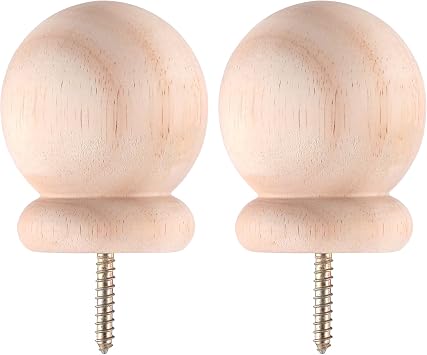 2 Pack 3" Round Wood Ball Curtain Rod Finial with Screw Newel Post Cap Wooden Finials Decorative for Bed Post DIY Crafts