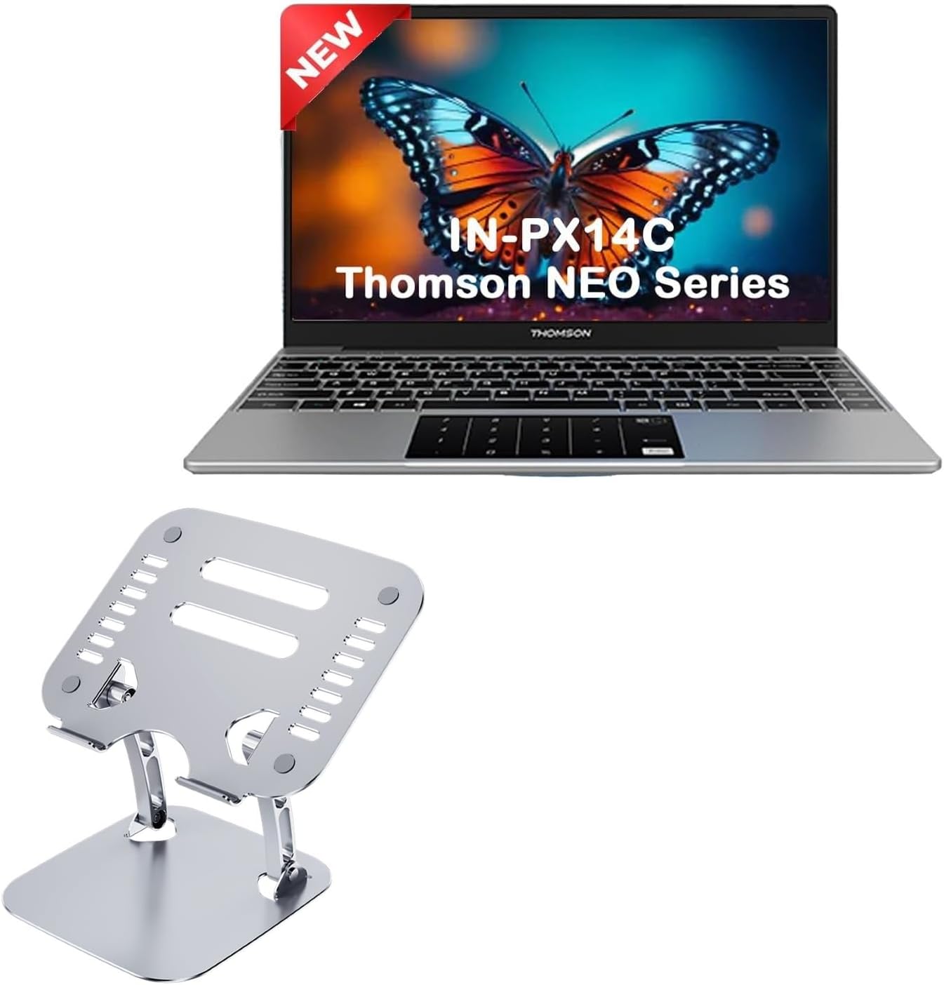 BoxWave Stand and Mount Compatible with Thomson IN-PX14C NEO - Executive VersaView Laptop Stand, Ergonomic Adjustable Viewing Angle Metallic Riser - Metallic Silver