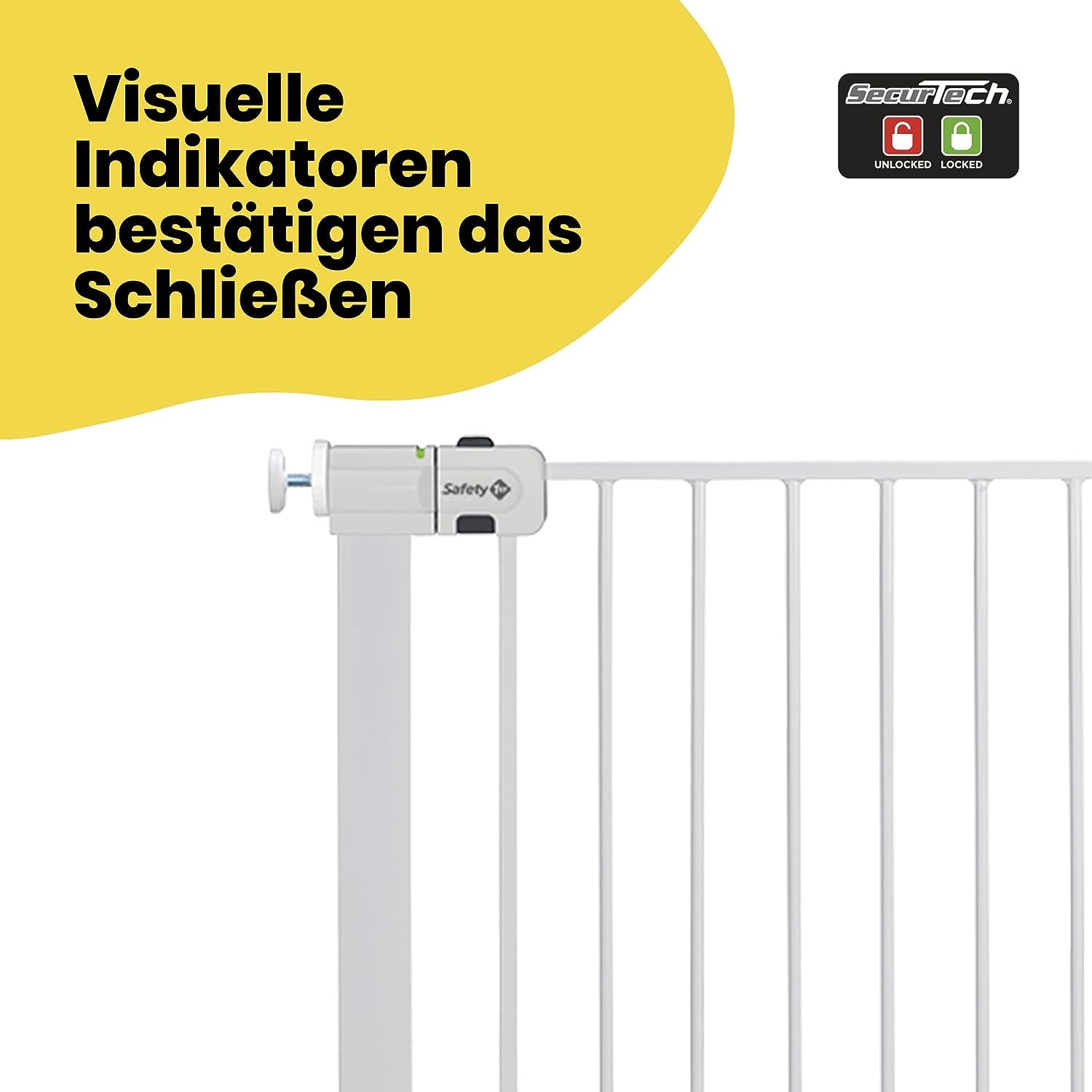 Safety 1st Easy Close Extra Tall Metal Gate,Treppenschutzgitter ohne Bohren, 73–80 cm (max. 94 cm erweiterbar), besonders hohes Gitter (91 cm), leicht schließbares Türschutzgitter, kein Bohren, Weiß