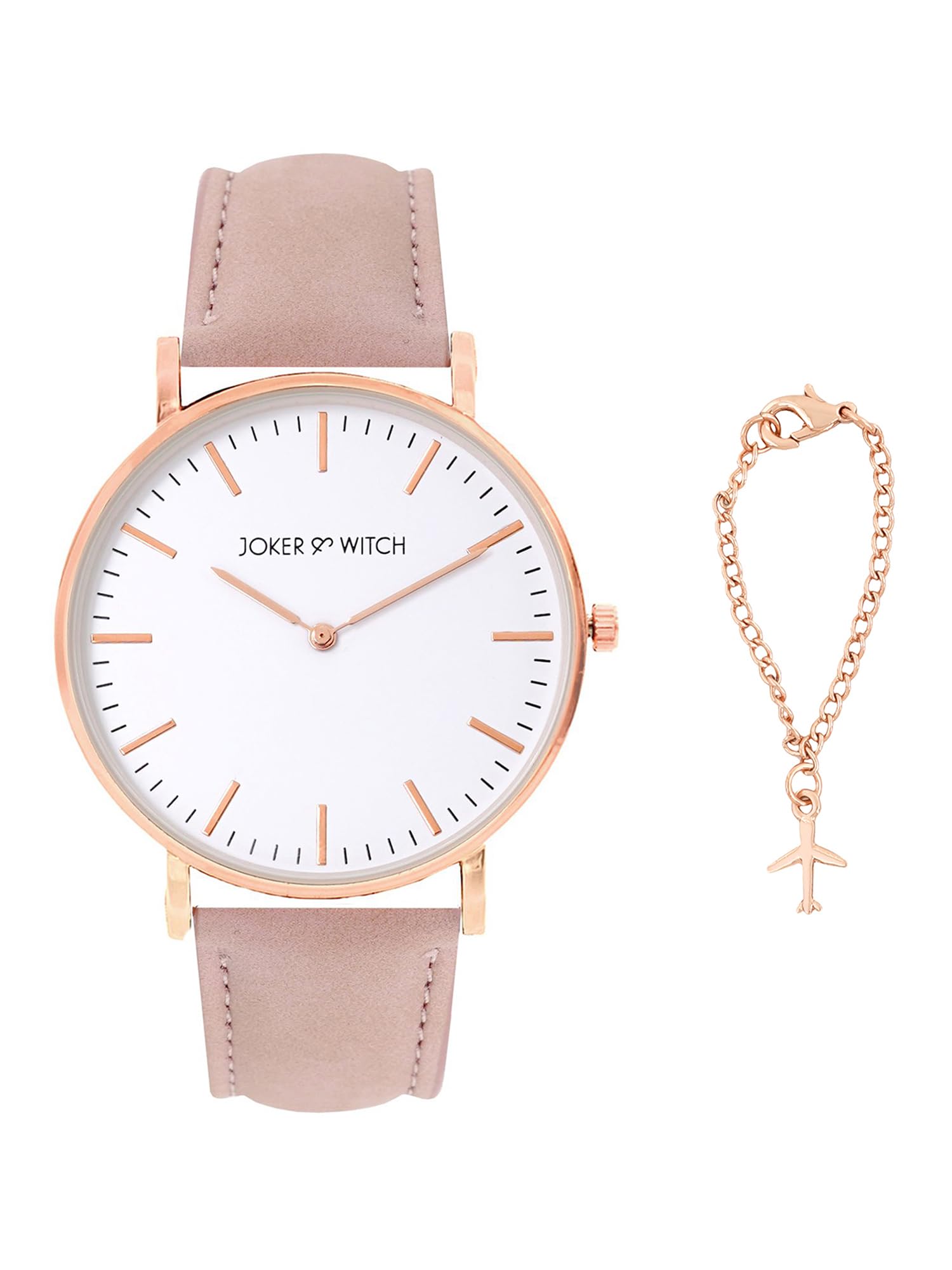 Joker & Witch Leather Women Flown By Pink Analog Watch & Charm Set, White Dial, Pink Band (B0C9PX8QV7) Amazon Price History, Amazon Price Tracker