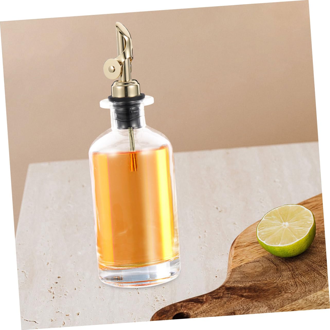 ABOOFAN 2 Pezzi Bottiglia Dispenser Olio e Aceto in Vetro 500ml, Antigoccia, per Cucina, Acciaio Inossidabile, Oro