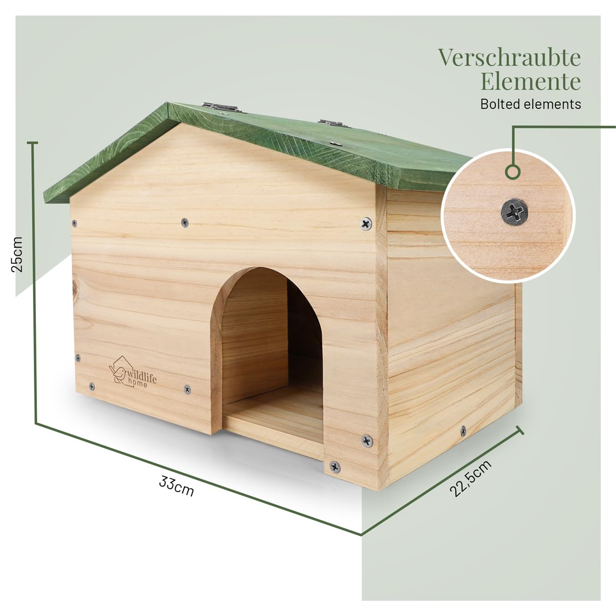 wildlife home Casetta per riccio invernale con fondo in legno, con tetto a due falde, resistente alle intemperie, per tutto l'anno, per il giardino, a prova di gatti, riccio
