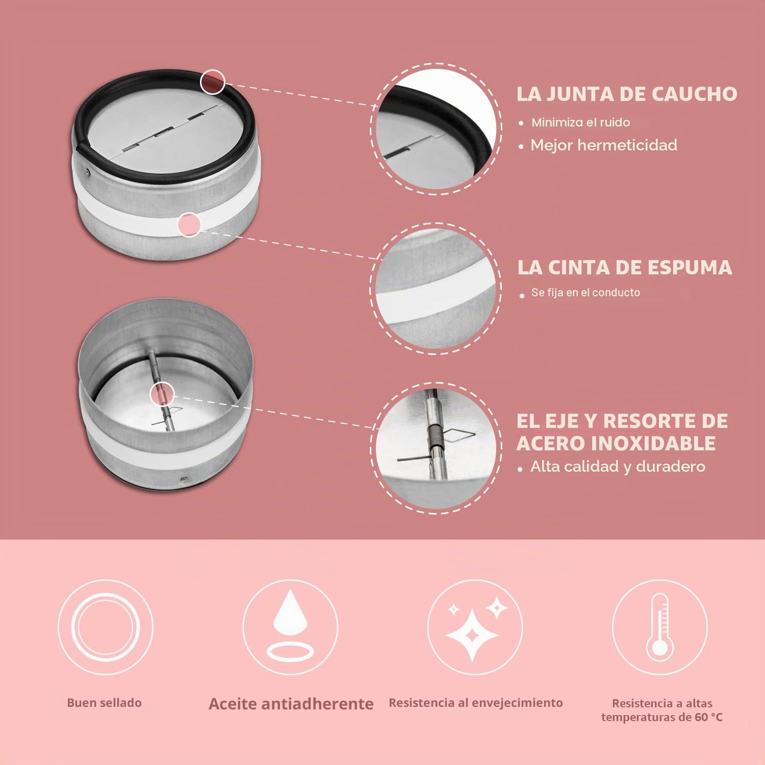 WeCooper - Válvula antirretorno para campana extractora, DN150 mm, acero galvanizado, con solapas de aluminio de goma sellada