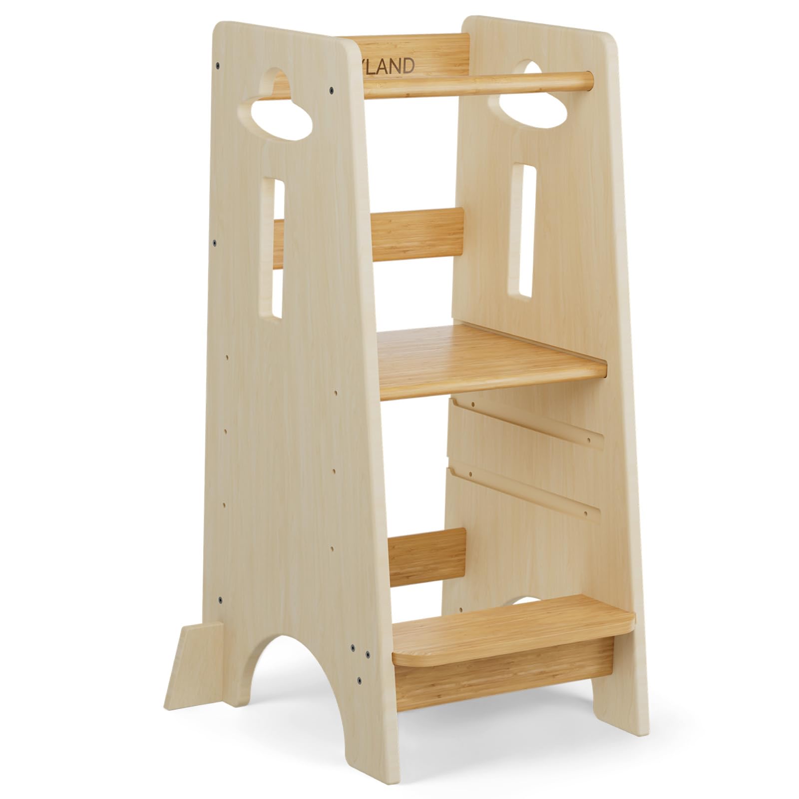 COSYLAND Torre Educativa Bambini, 80 x 45 x 40 cm, Naturale Classico | Piattaforma regolabile che cresce con il bambino, gradini antiscivolo, portata fino a 100 kg