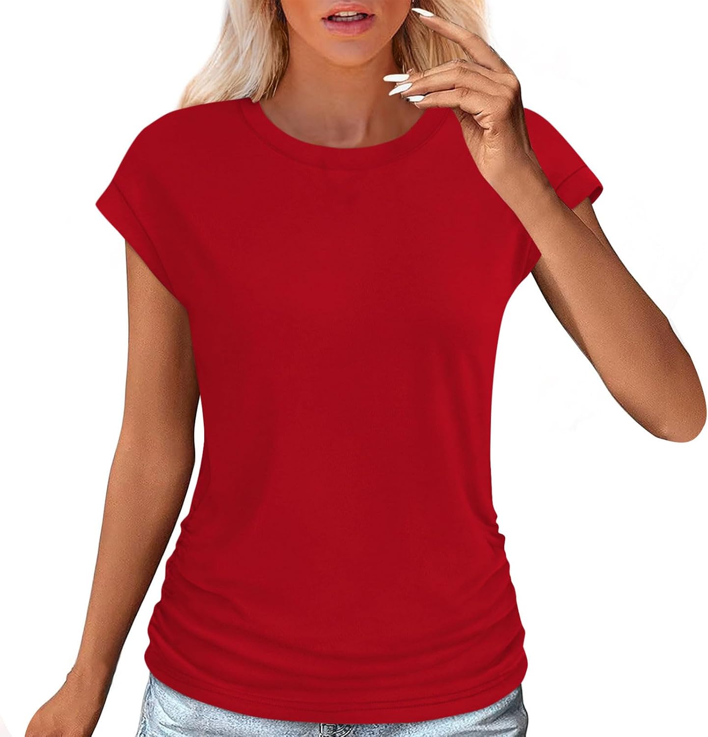 Summer Tops,Women's Short Sleeve Shirts,Solid Color Crew Neck Casual Fashion Blouses Boho Fashion Vacation Outfits