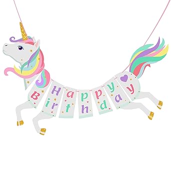 Zyozique 1 Set Unicorn Happy Birthday Paper Banner/Unicorn Birthday Paper Banner for Girls/Unicorn Birthday Decoration for Girls