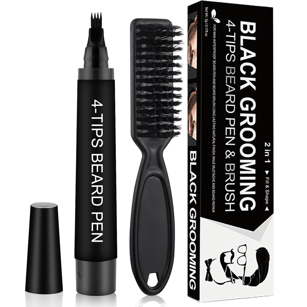 Beard Pen Filler para hombres, delineador de barba fácil, relleno duradero y natural, micro punta precisa para bigote y cejas, negro