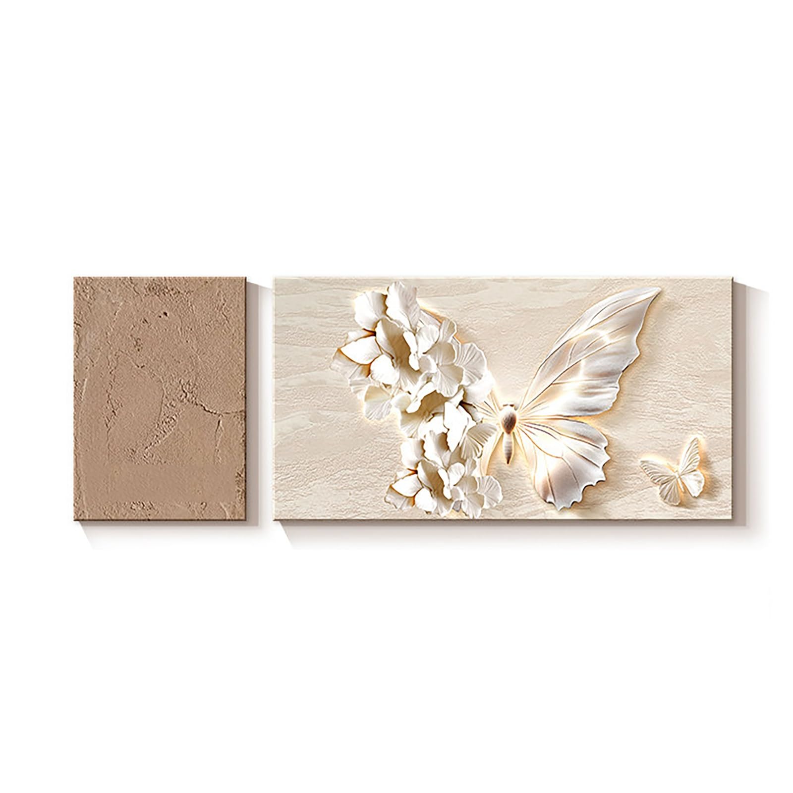 ZCQMSCWW Modern 3D Sandstone Textured Wall Art, Butterfly & Floral Decor, Plug-in Decorations, 2-Piece Set for Living Room, Bedroom, Hallway(A,70 * 140cm/27.5 * 55.1in)