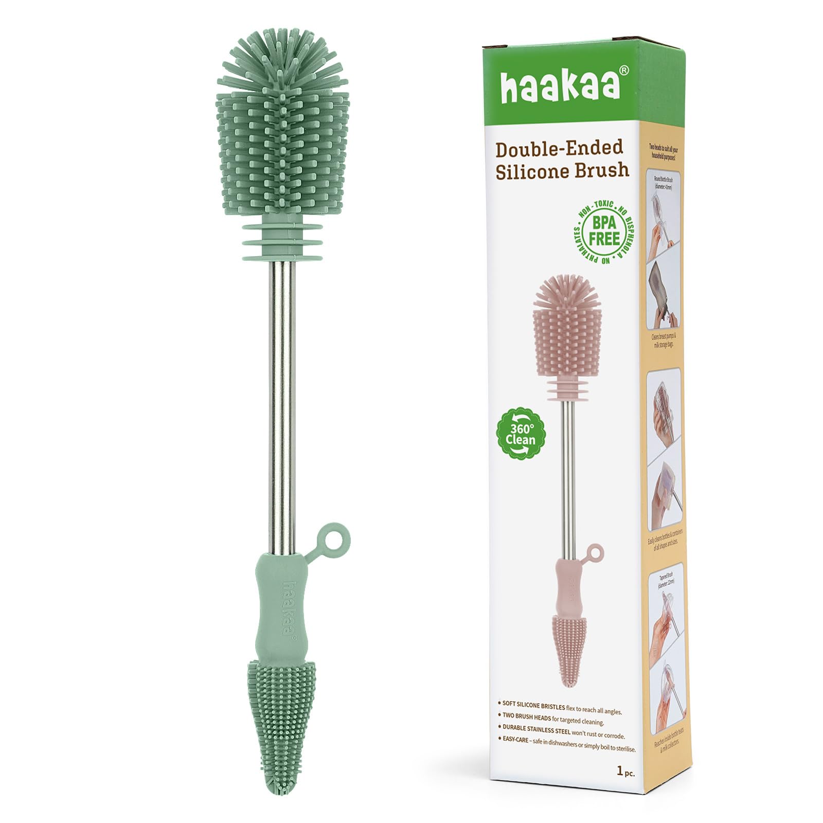 Goupillon silicone Haakaa double embout pour un nettoyage sans rayure